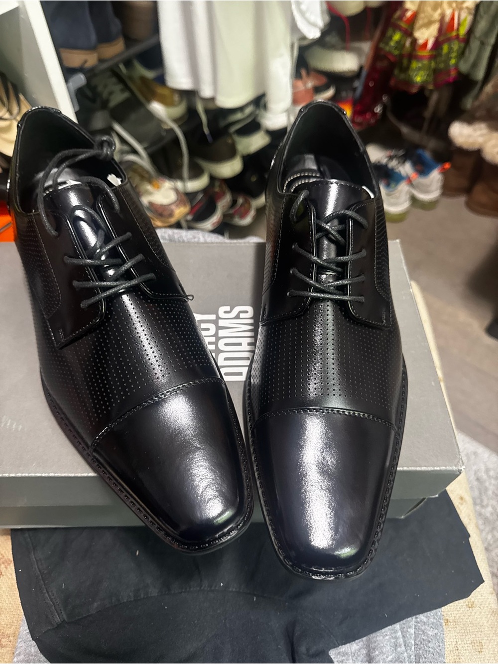 Stacy Adams Black Leather Lace-Up Dress Loafers
